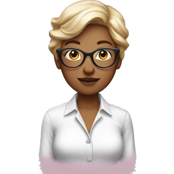 lady wear white shirt, pink pant and a spectacle emoji