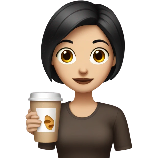 Girl with very short black hair, fair skin and brown eyes drinking coffee emoji