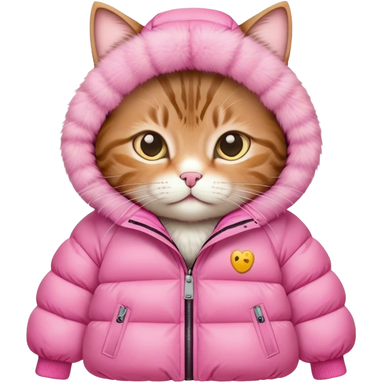 tabby cat in a voluminous pink down jacket emoji