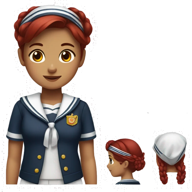 A girl wearing a sailor uniform with dark red hair and a red flower on the left side of her head.  emoji