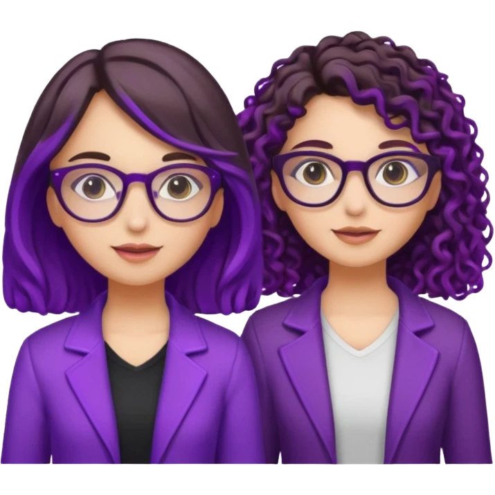 You can create two girls enjoying a concert, one brunette with purple highlights straight hair , the other brunette with curly hair and glasses. With purple lights around them.   emoji