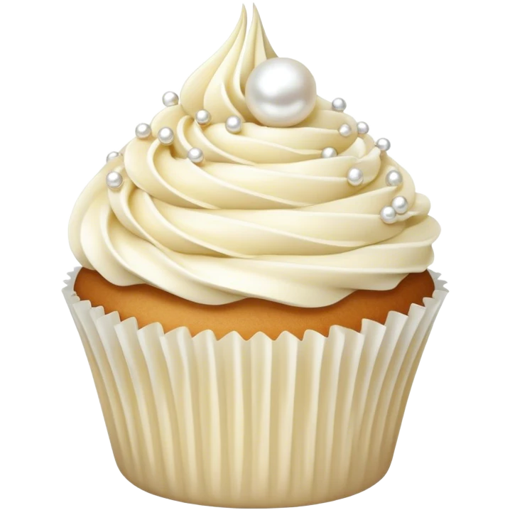 Realistic white wedding cupcake with vanilla icing, pearl sprinkles emoji