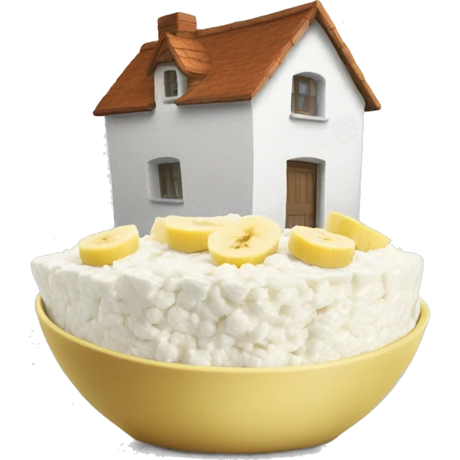 Cottage cheese in a bowl with banana slices as a topping emoji