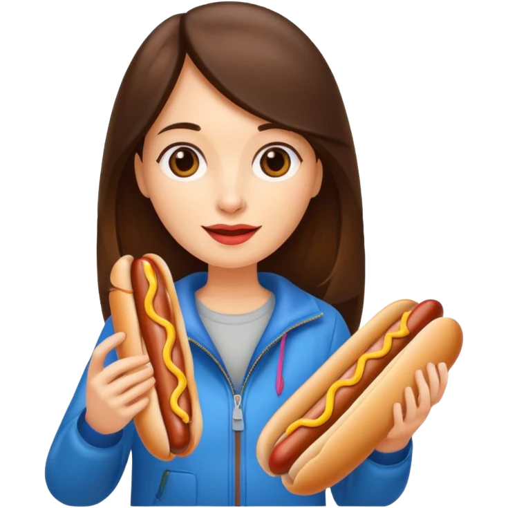 tourist brunette long hair woman holding hot dog emoji