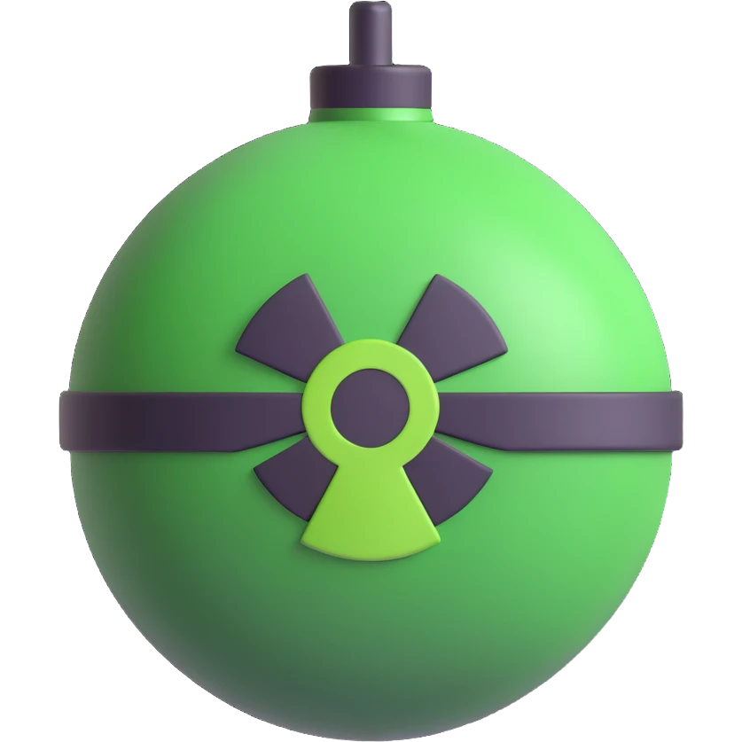round cartoon bomb with a green nuclear symbol emoji