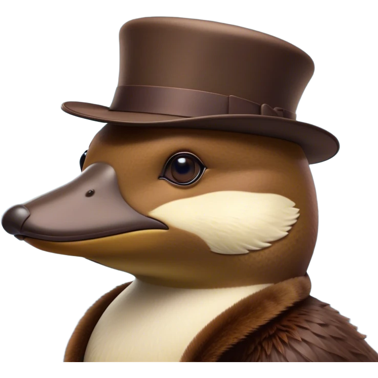 Cinematic Noble Platypus Portrait Emoji, Poised and regal, with a uniquely streamlined build and a sleek, well-groomed brown fur, a distinctive flat duckbill and broad, beaver-like tail, deep-set soulful eyes full of wonder, Simplified yet sharp and sophisticated features, highly detailed, glowing with a soft, dignified glow, high shine, intelligent and enigmatic, stylized with an air of aquatic curiosity, focused and attentive, soft glowing outline, capturing the essence of a watchful and confident oddity, so majestic it feels as though it could glide out of the screen with effortless authority! emoji