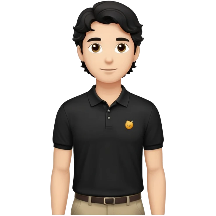 Man with wavy black hair in a classic black polo shirt, relaxed fit emoji