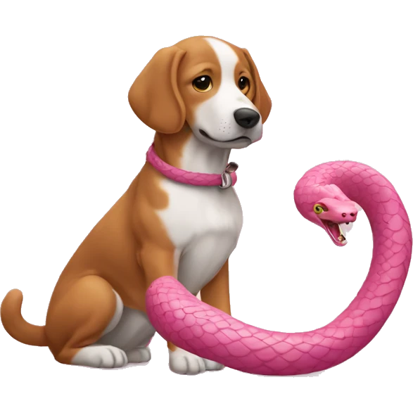 Un chien et un serpent rose joue emoji