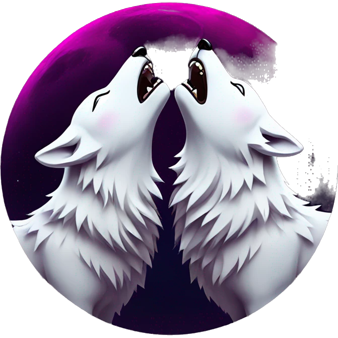 white two wolves howling on dark magenta moon  emoji