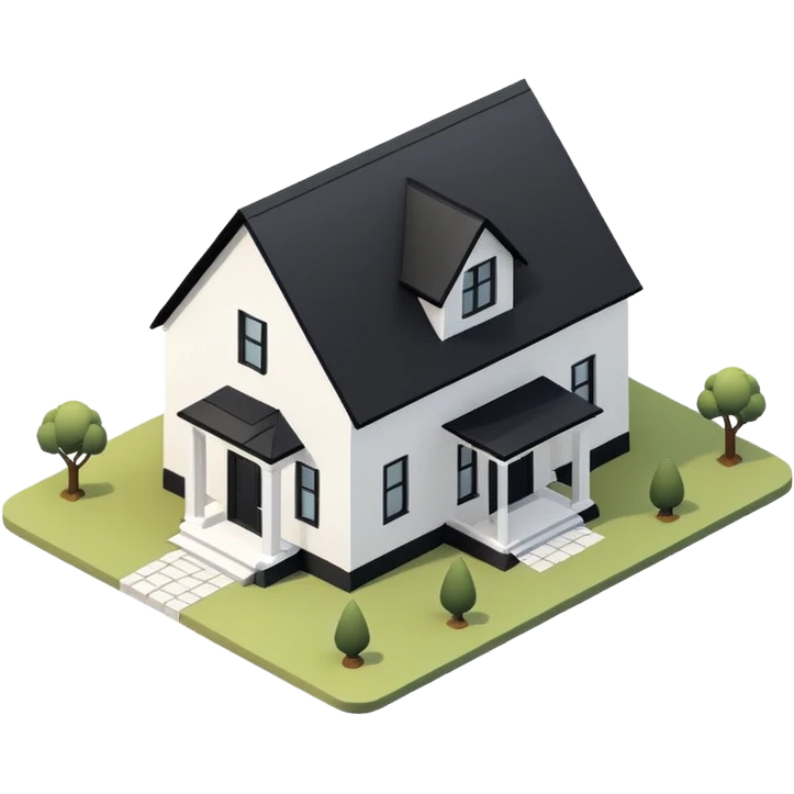 3d isometric modern farmhouse, white with black trim emoji