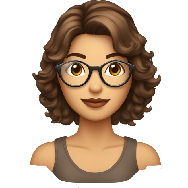 mulher morena de cabelo medio castanho com mechas loiras de oculos, olhos escuros emoji