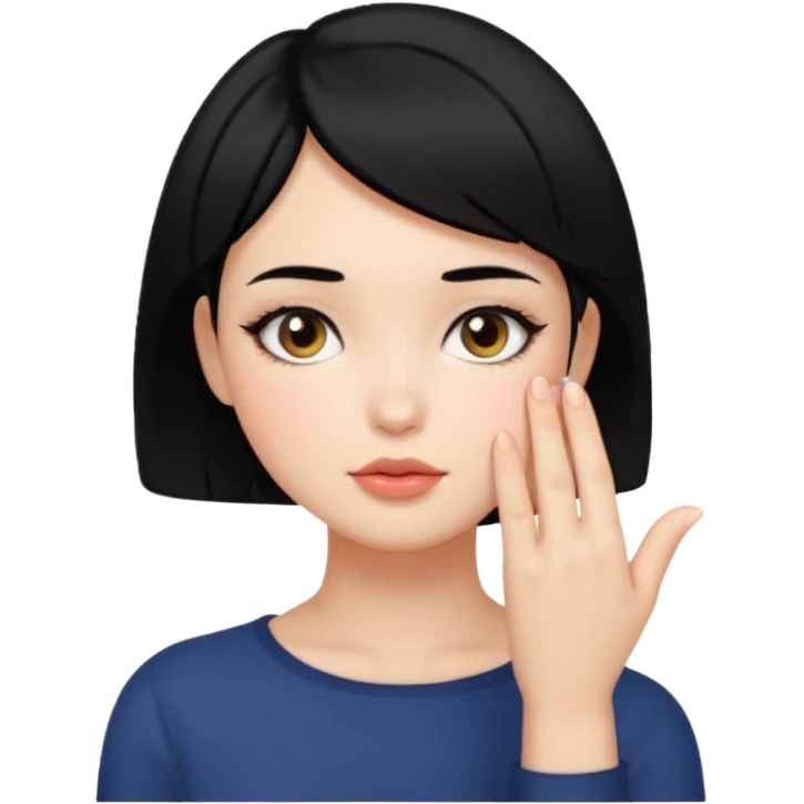 Girl with black hair and short hair who put her hand on her face emoji