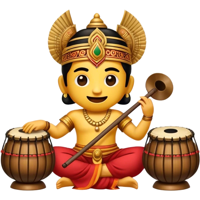 Cinematic Realistic Gamelan Pop Culture Emoji, depicted with an ensemble of traditional Indonesian instruments rendered with rich textures and rhythmic, cultural lighting. emoji