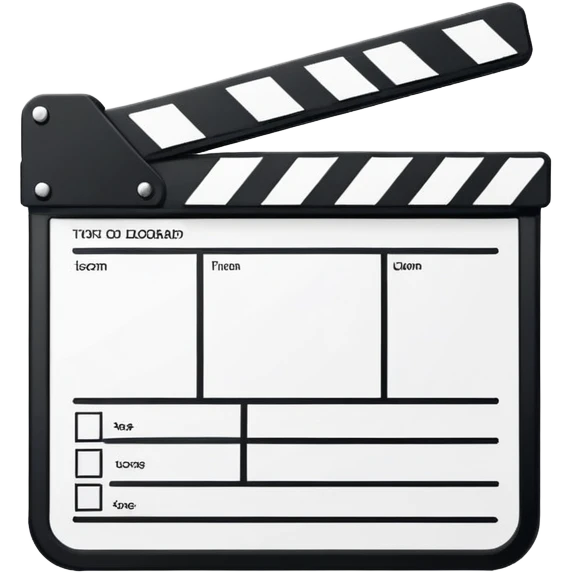 movie clapperboard with geometric outline, precise thin black lines and only one diagonal line crossing through, clean minimalist design emoji