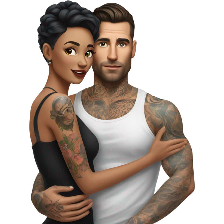 Hyper Realistic beautiful woman touching a very handsome tattooed man emoji