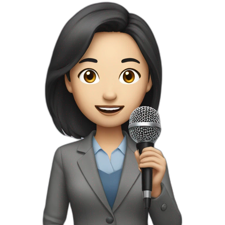 asian woman news reporter with microphone emoji