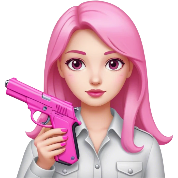 White girl hand with pink nails holding a pink gun emoji