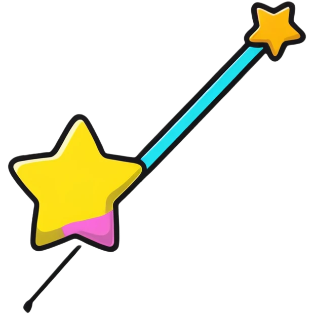 Glowing magic wand with colorful sparkles and a star tip emoji