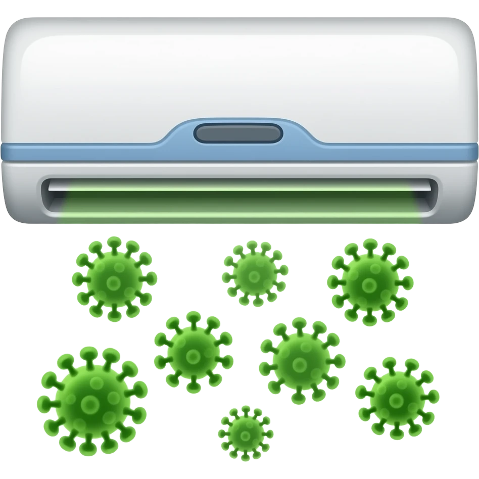 air-conditioner with green toxic air and microbe emoji