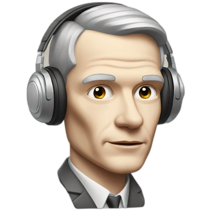Alan Turing listening to an audiobook using iphone and an airpod emoji