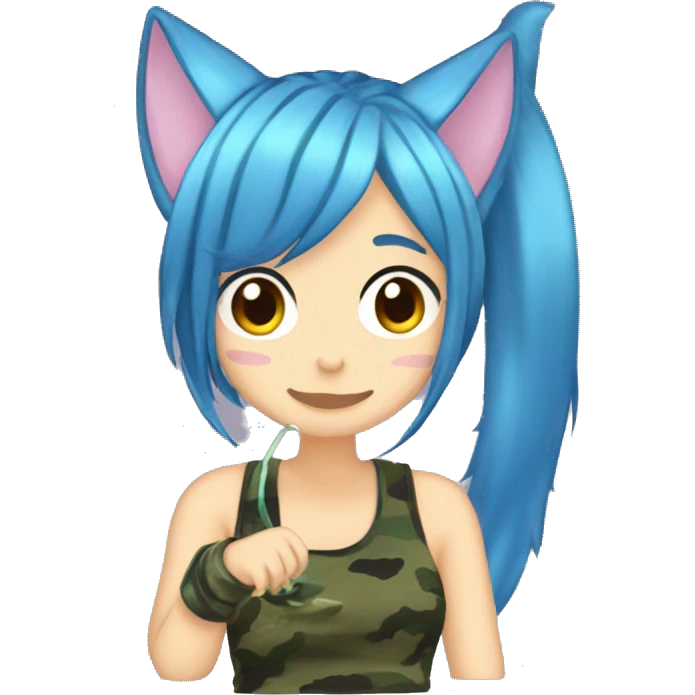 anime blue-hair drinking sipping flectarn camo cat ears emoji