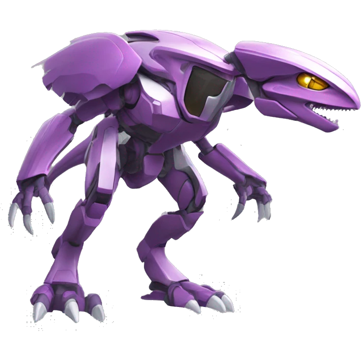 a Genesect-Raptor-Fakémon—hybrid with a futuristic visor-helmet full body emoji