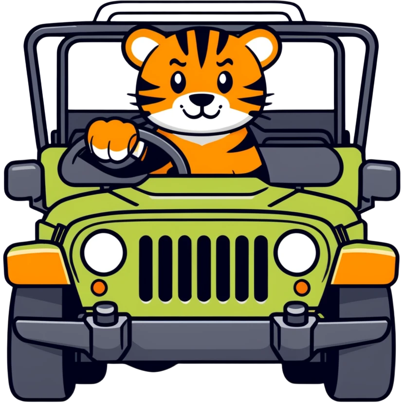 Tiger driving a jeep wrangler, President Trump in passenger seat  emoji