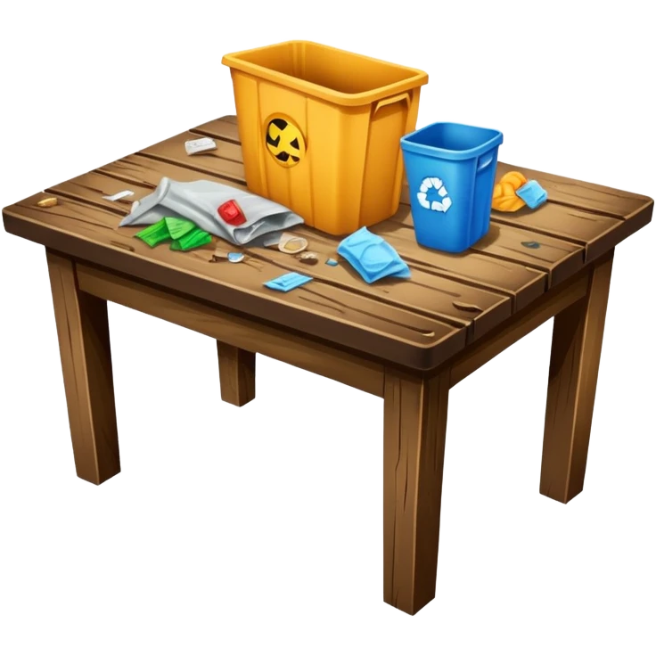 very dirty table with trash emoji