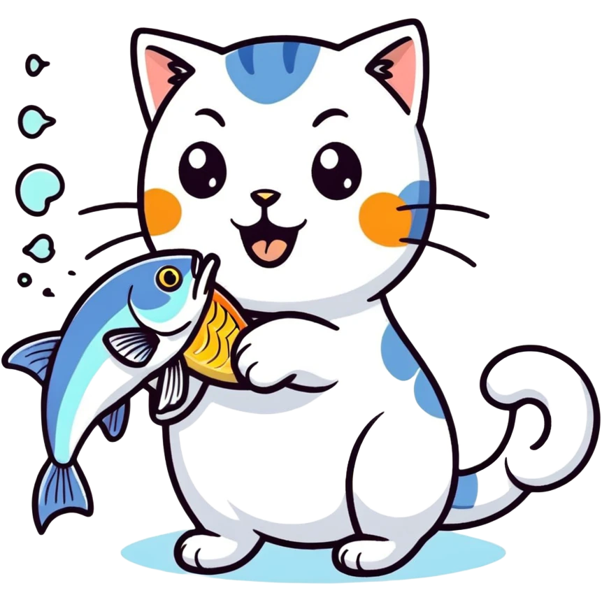 Cat eating fish emoji