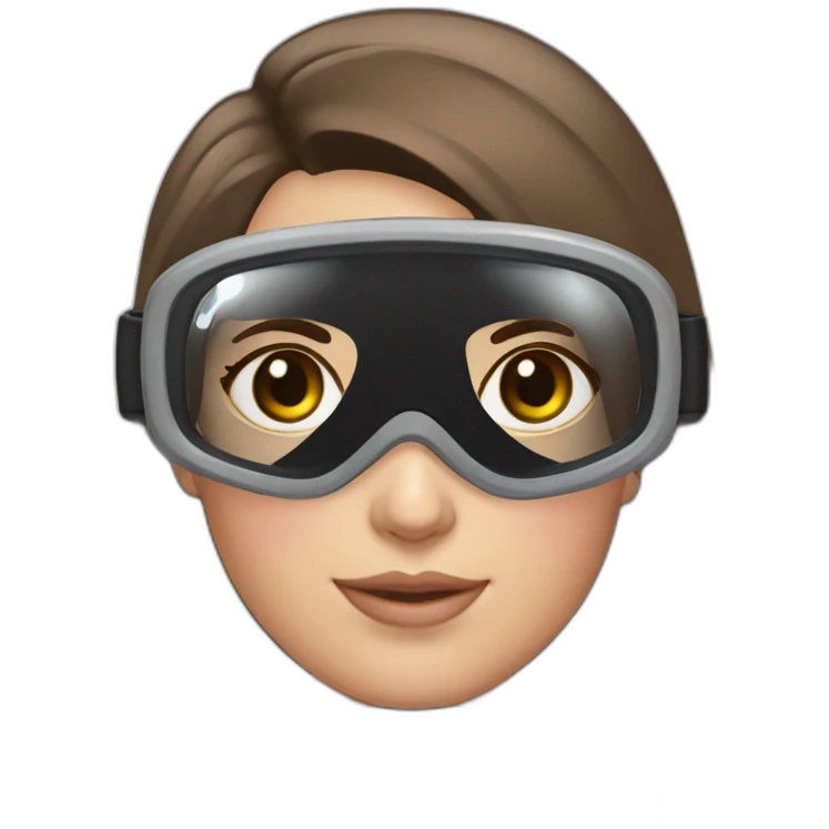woman with brown eyes, long straight brown hair, pink diving mask with a single crystal. underwater black suit emoji