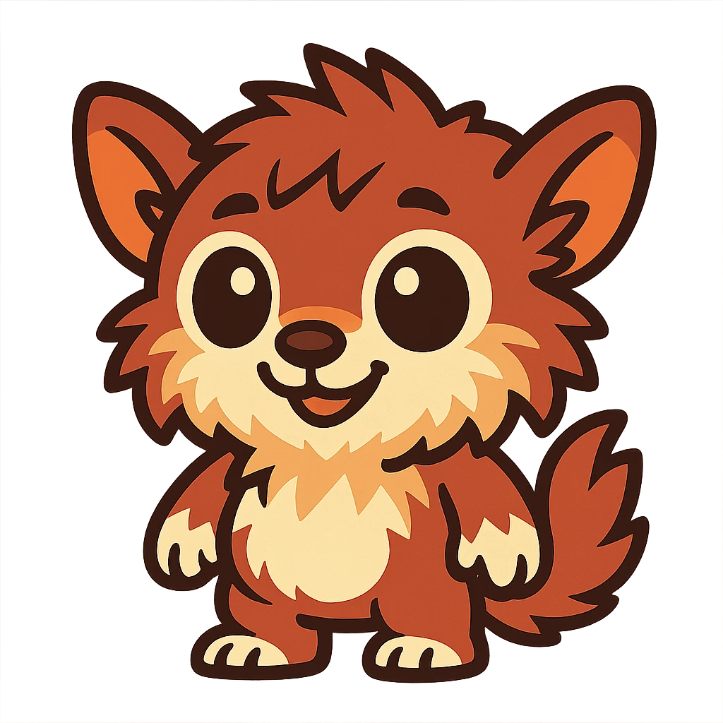 cute gibberling character, chibi proportions, big eyes, soft fur, friendly expression emoji