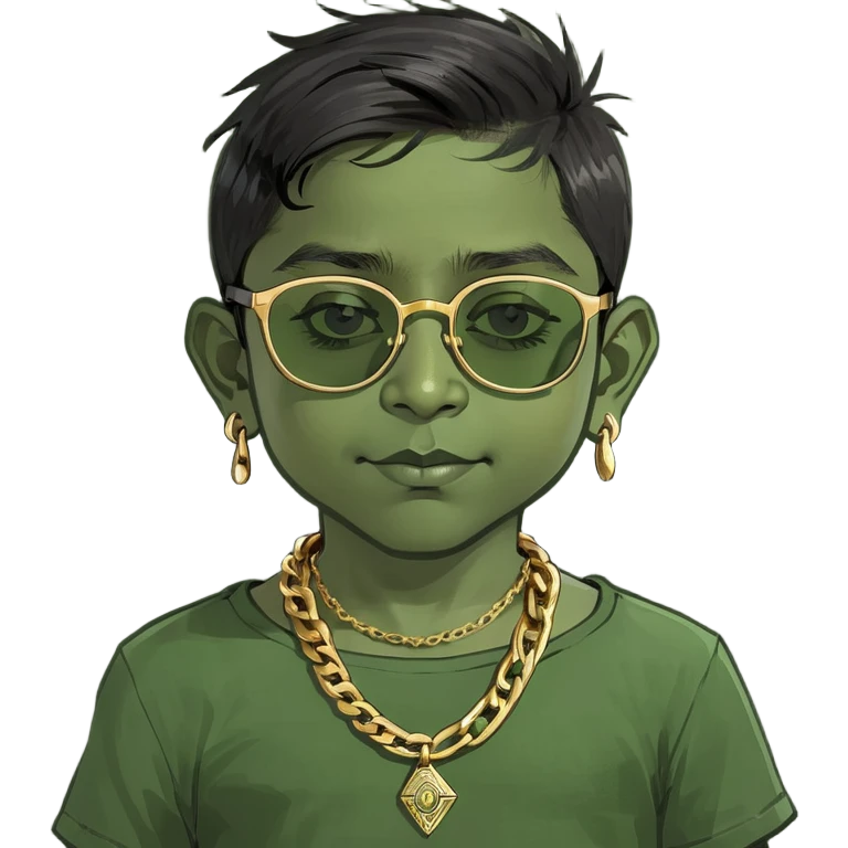 A Indian child with cool glasses and a gold chain necklace  emoji