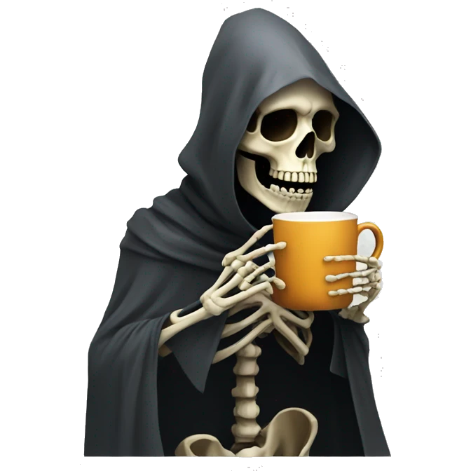 Skeletal cloaked figure sipping tea emoji