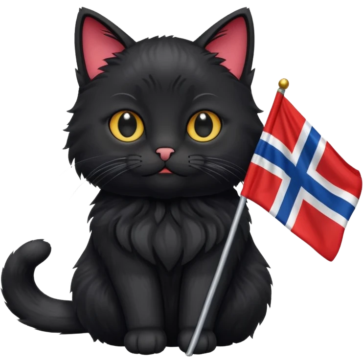 A black cat holding a Norway flag emoji