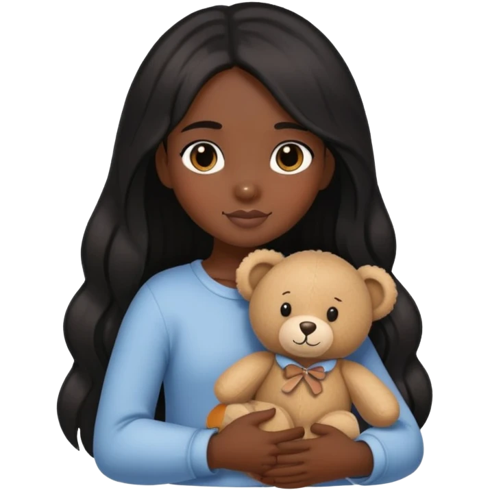 black long hair girl hugs a mini teddy bear emoji