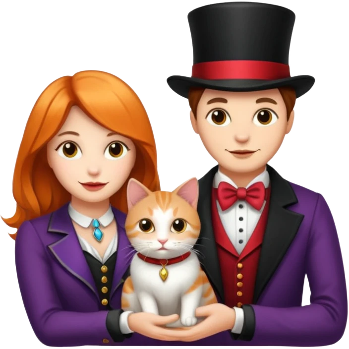 magician couple and their pet cat emoji