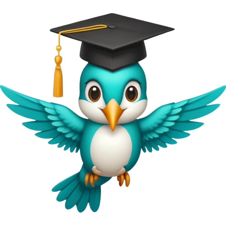 Un colibri con birrete de graduación y que el colibrí sea turquesa  emoji