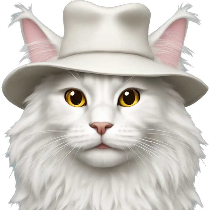 White Maine Coon with hat emoji