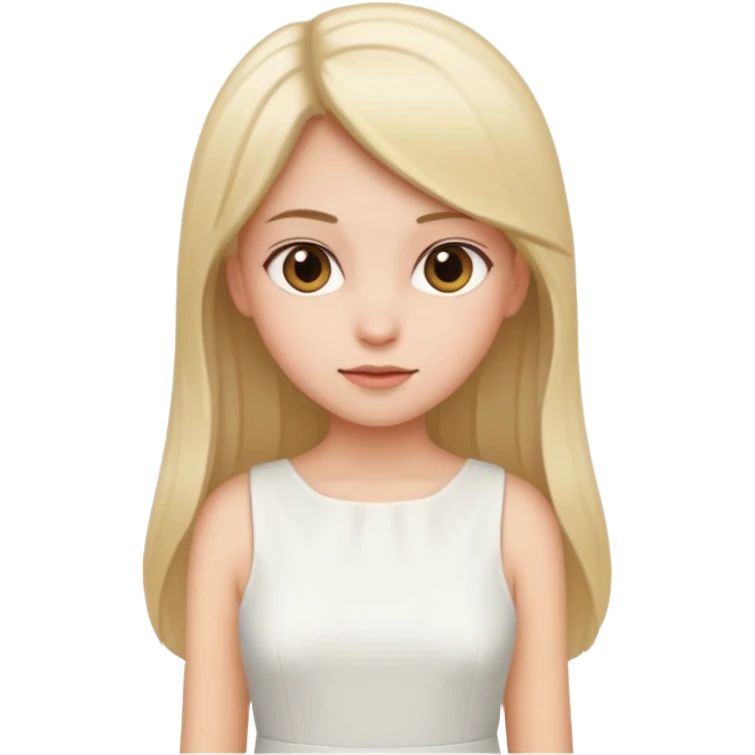 She is girl have a straight hair and she wear dress white emoji