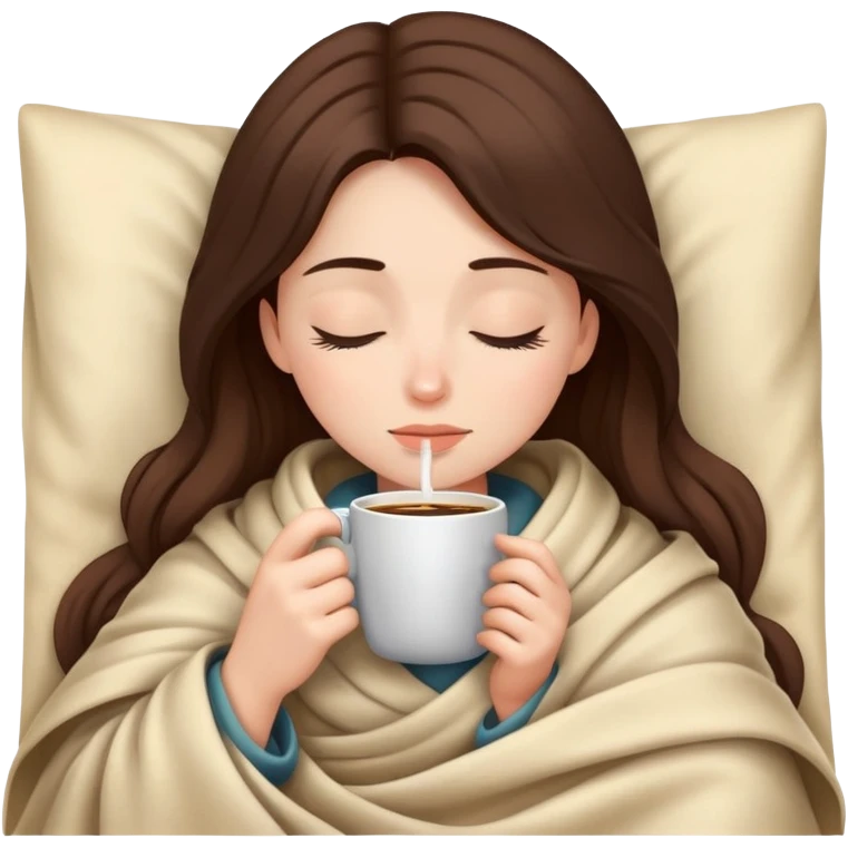 girl inside a blanket sipping coffee eyes closed emoji