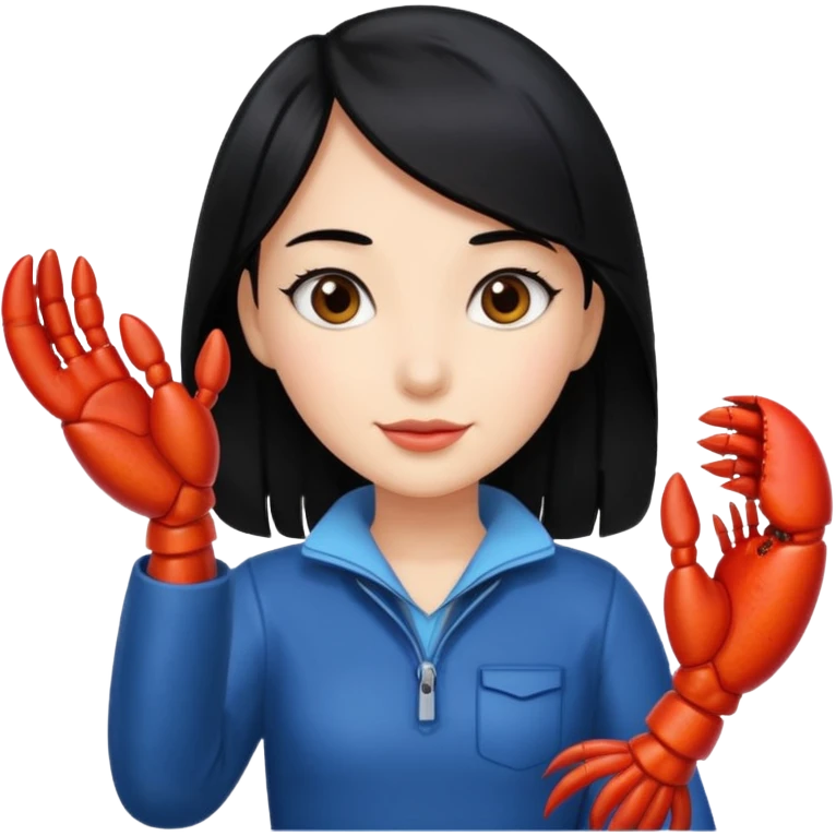 a lobster claw high five a girl with black hair emoji