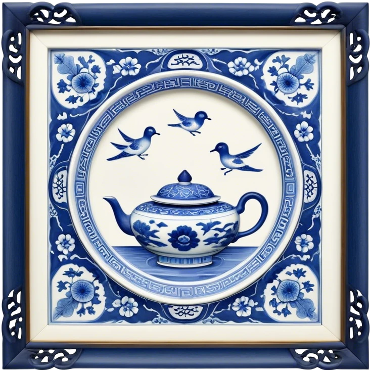 Cinematic Realistic image of exquisite blue and white porcelain, rendered with delicate, intricate patterns and fine textures, showcased against a classic Chinese backdrop with soft, refined lighting emoji