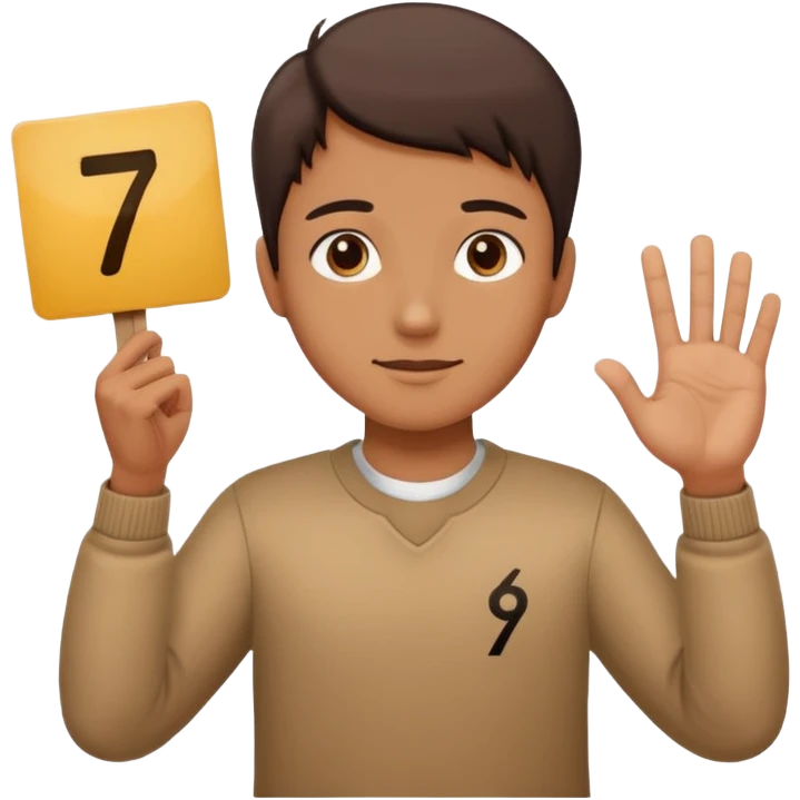 Un bonhomme tenant une pancarte avec le numéro 6 dans la main gauche et une pancarte avec le numéro 7 dans la main droite  emoji