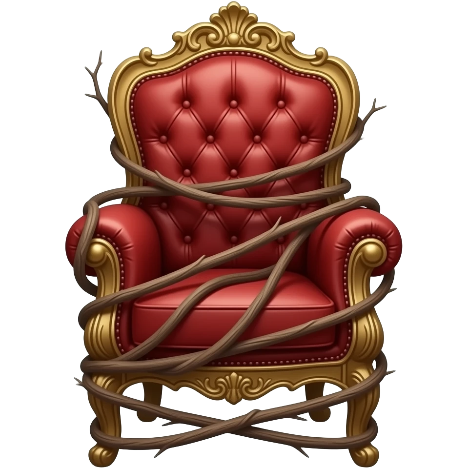 elegant Victorian electric chair frontally wrapped in tendrils of twigs emoji