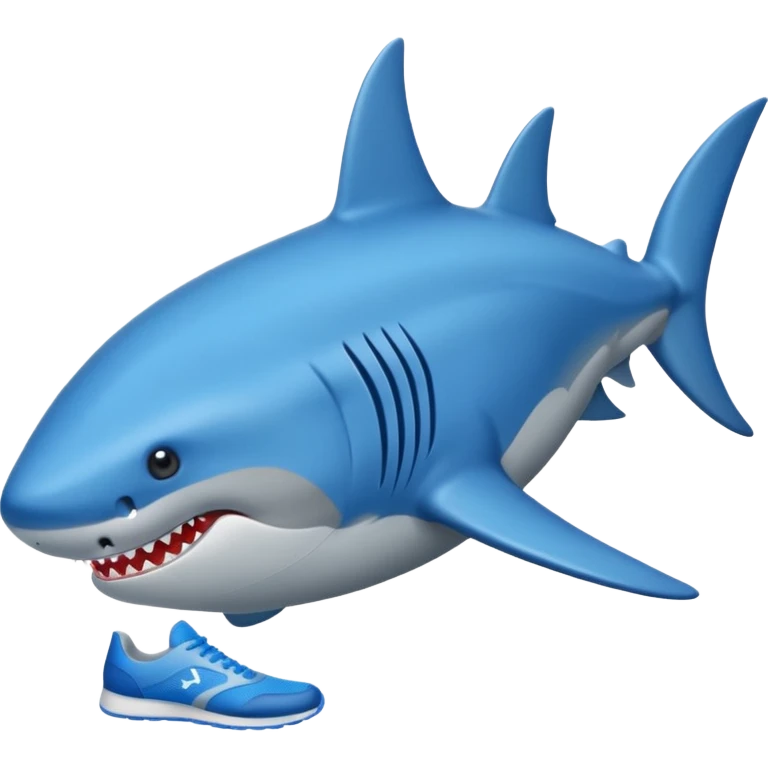Un tiburón parado con zapatillas azules emoji