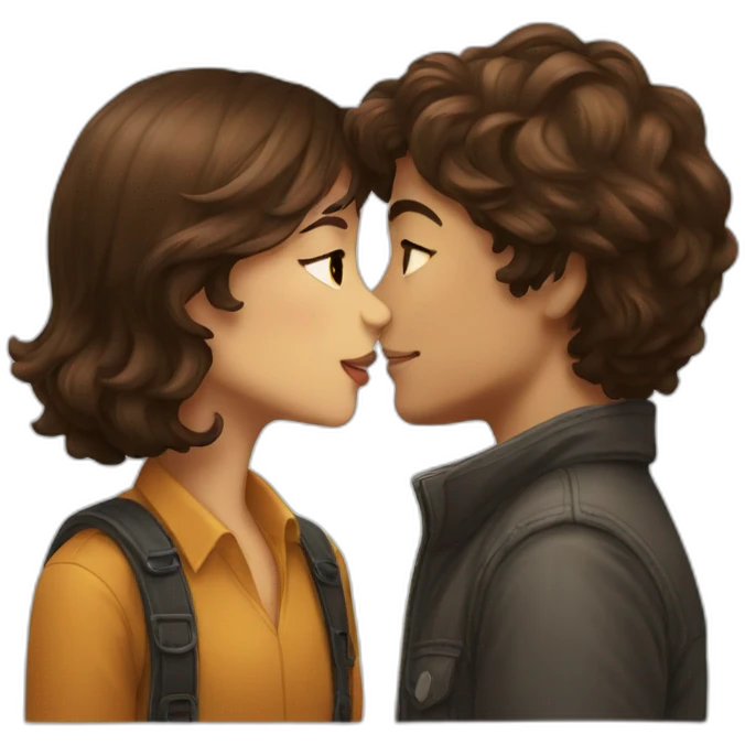 a brown short haired boy and brown long haired girl kissed emoji