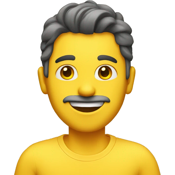 A guy with yellow skin, dark eyes and short waving and saying hi emoji