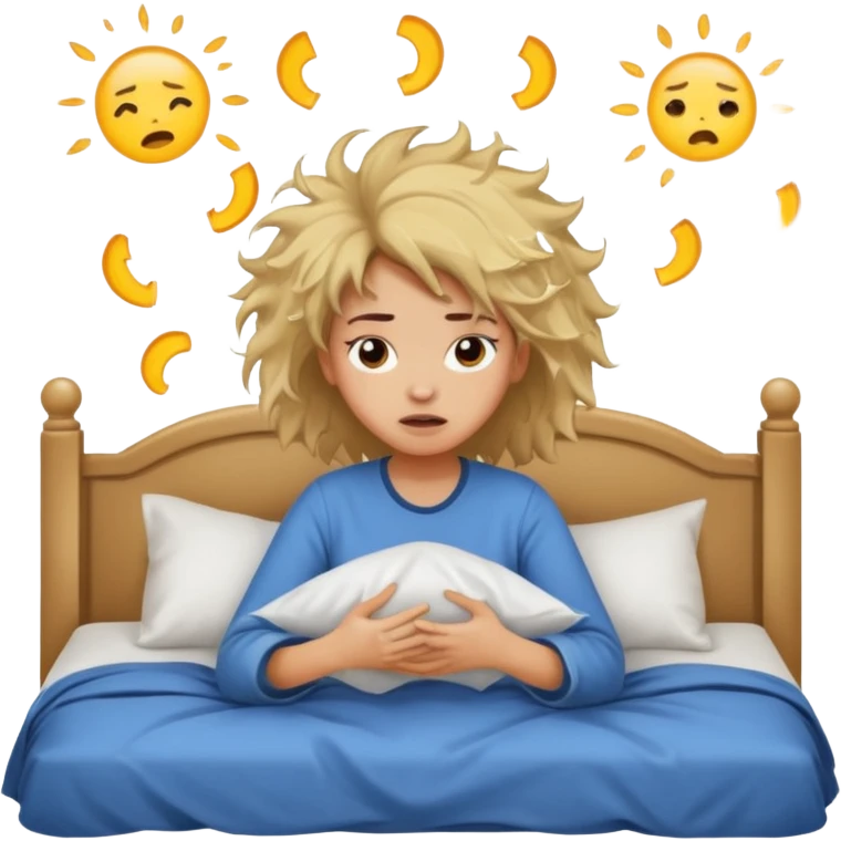 girl in bed, tossing and turning, stressed emoji