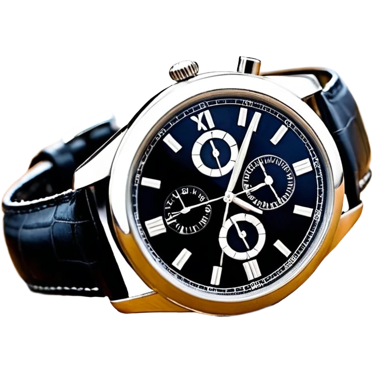 Чёрные наручные часы, у которых виден только циферблат и ремешок спереди emoji