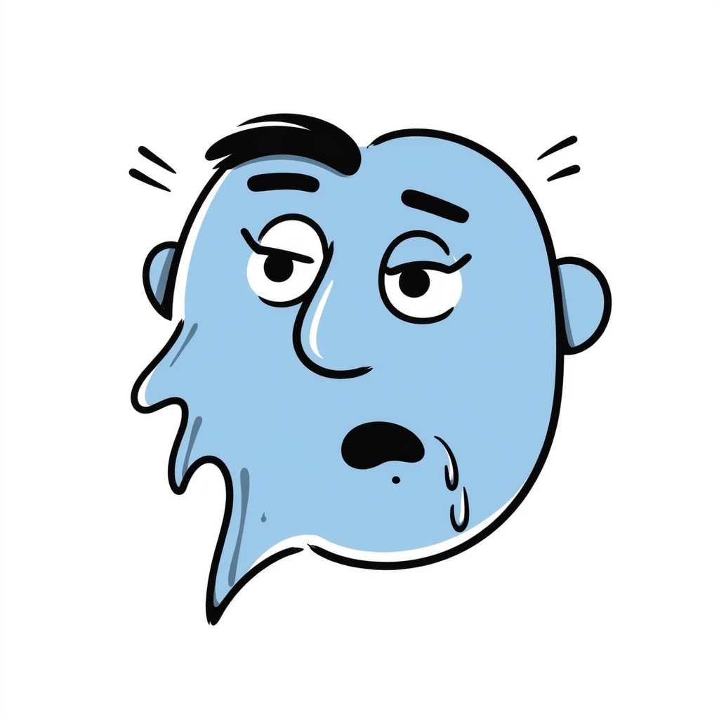 Hand-drawn blue face with exaggerated shivering, icicles, and visible cold breath emoji